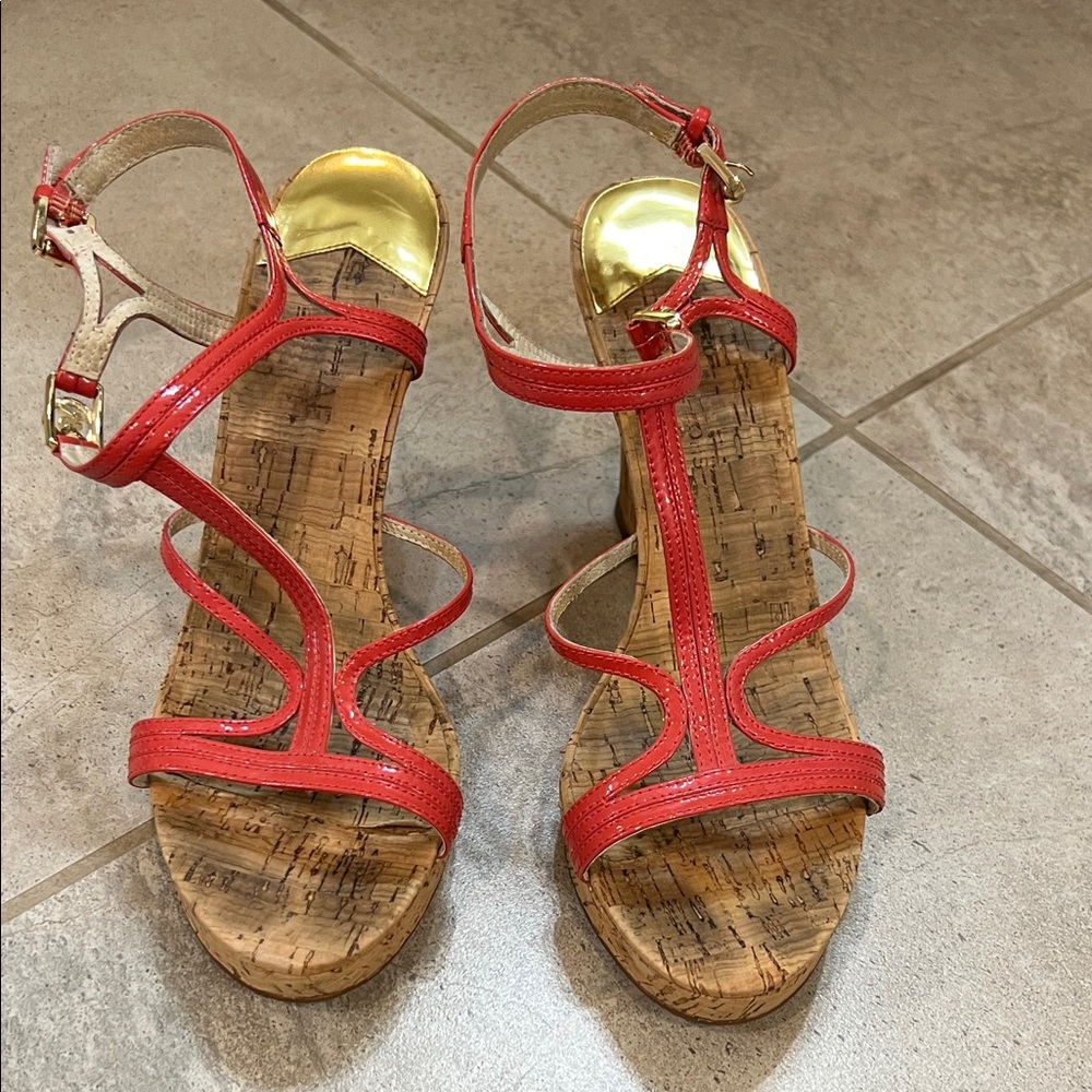 Pink Strappy Sandals with Cork Sole
